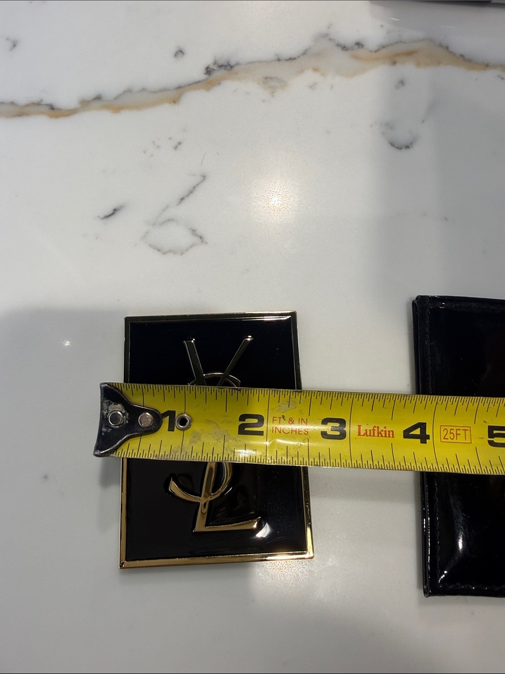 Saint Laurent Black Patent Leather mini mirror with Gold Trim - Picture 3 of 5